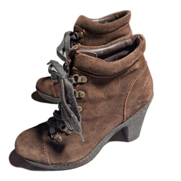 BOC by Born Brown Genuine Suede Lace-Up Block Heel Stitched Ankle Boots Sz 7 - Picture 7 of 7